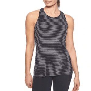 ATHLETA Salmon and Gray Striped Razorback Yoga Tank Top | Small